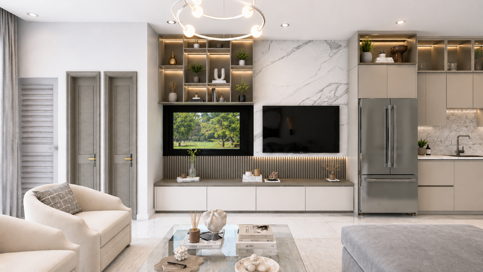 The Summit penthouse open-plan living and kitchen, daytime